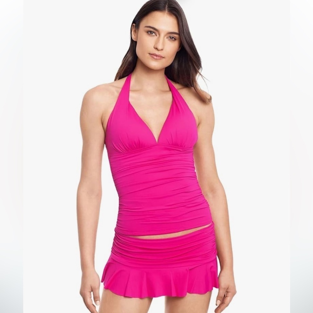 Ralph Lauren Orchid Beach Club Halter Tankini Swim Top Pink slimming Barbie boho